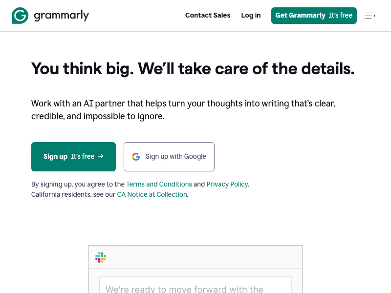 Screenshot of Grammarly