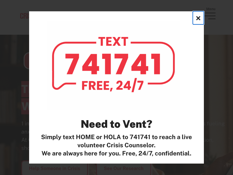 Screenshot of Crisis Text Line