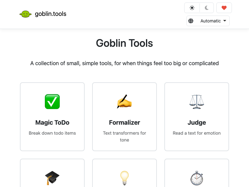 Screenshot of Goblin.tools