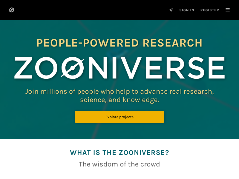 Screenshot of Zooniverse