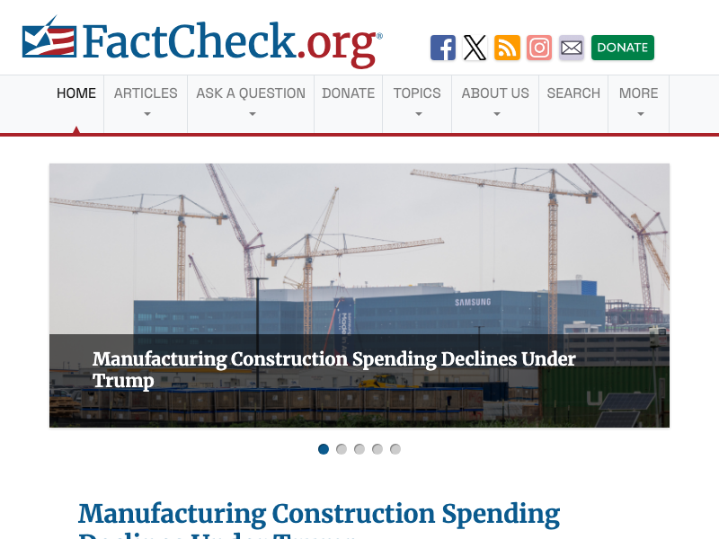 Screenshot of FactCheck.org