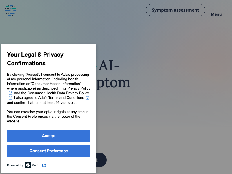 Screenshot of Ada Health